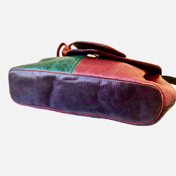 Sharif Vintage 80's USA Leather Shoulder Handbag Snakeskin Croc Print - Picture 7 of 15